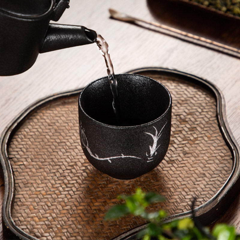 Buddha Stones peintes à la main fleur de lotus bambou chrysanthème poterie noire tasse à thé en céramique tasse à thé Kung Fu 95 ml