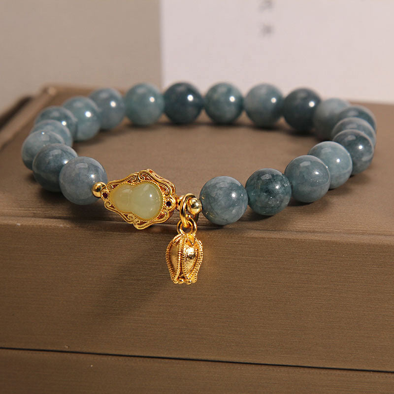 Bracelet porte-bonheur en jade naturel avec breloque tulipe et Buddha Stones