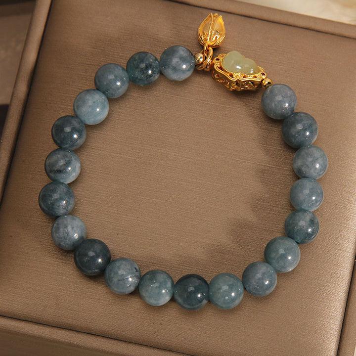Bracelet porte-bonheur en jade naturel avec breloque tulipe et Buddha Stones