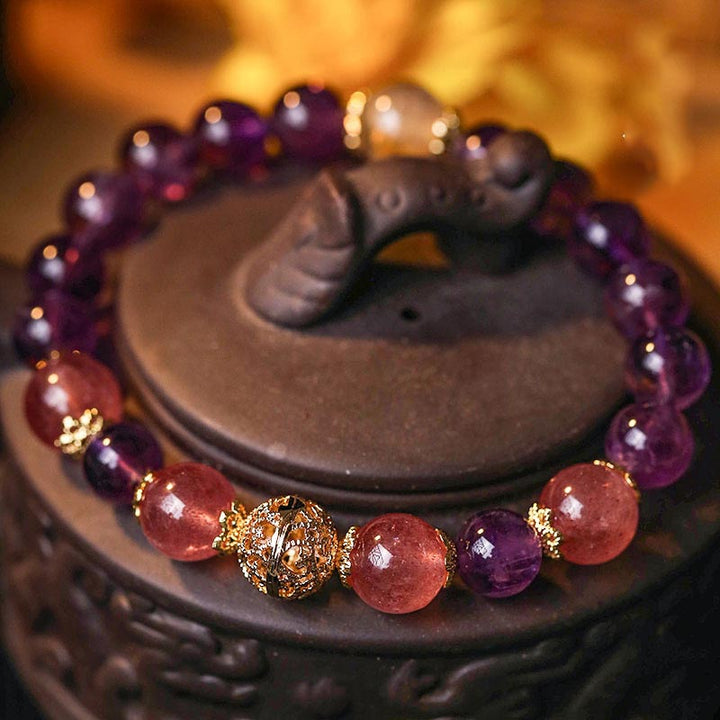 Bracelet de protection de la prospérité en quartz rutile et améthyste naturelle de Buddha Stones
