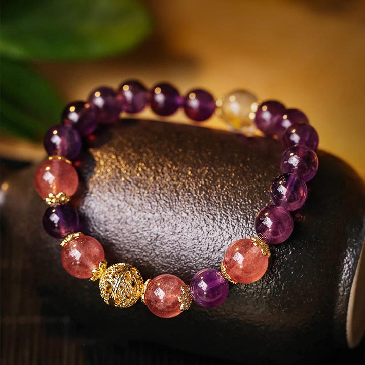 Bracelet de protection de la prospérité en quartz rutile et améthyste naturelle de Buddha Stones