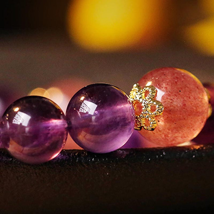 Bracelet de protection de la prospérité en quartz rutile et améthyste naturelle de Buddha Stones