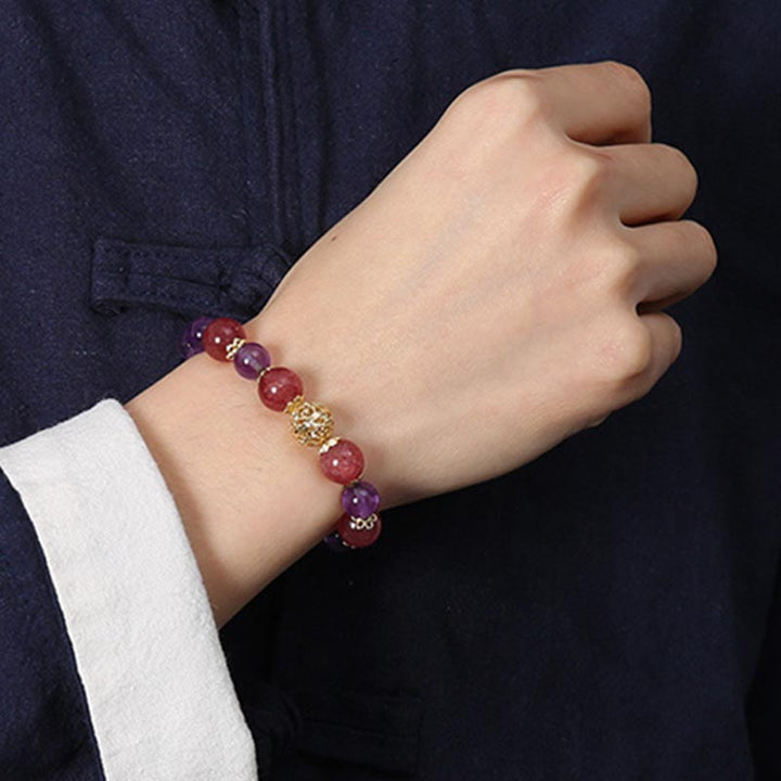 Bracelet de protection de la prospérité en quartz rutile et améthyste naturelle de Buddha Stones