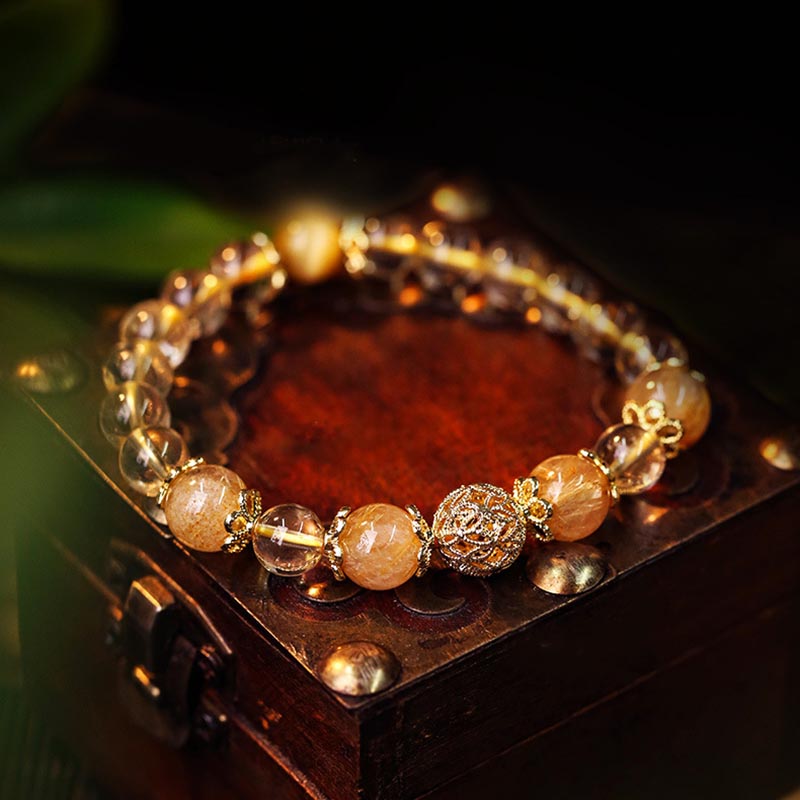 Bracelet de protection de la prospérité en quartz rutile et améthyste naturelle de Buddha Stones