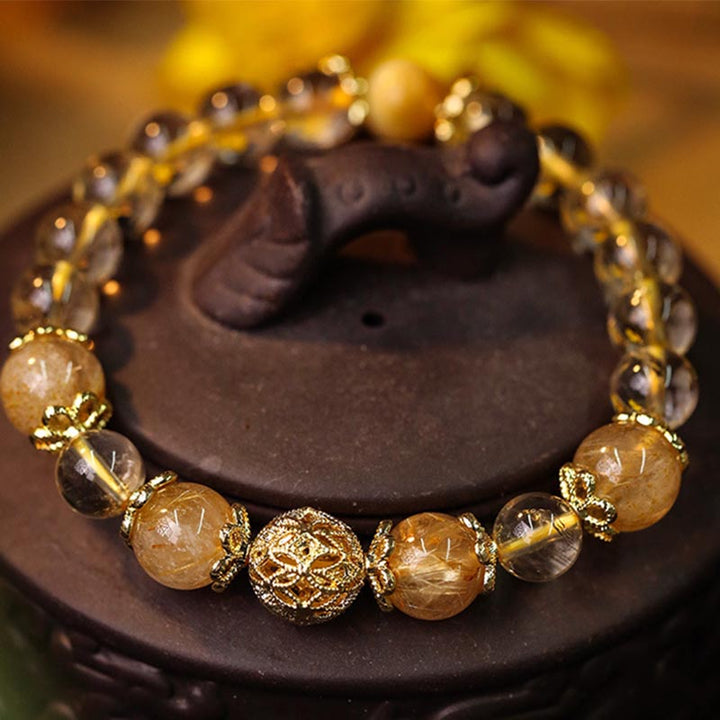 Bracelet de protection de la prospérité en quartz rutile et améthyste naturelle de Buddha Stones