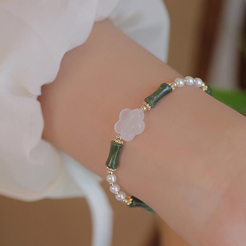 Bracelet de paix en perles d'agate et de fleur de bambou avec Buddha Stones et péridot