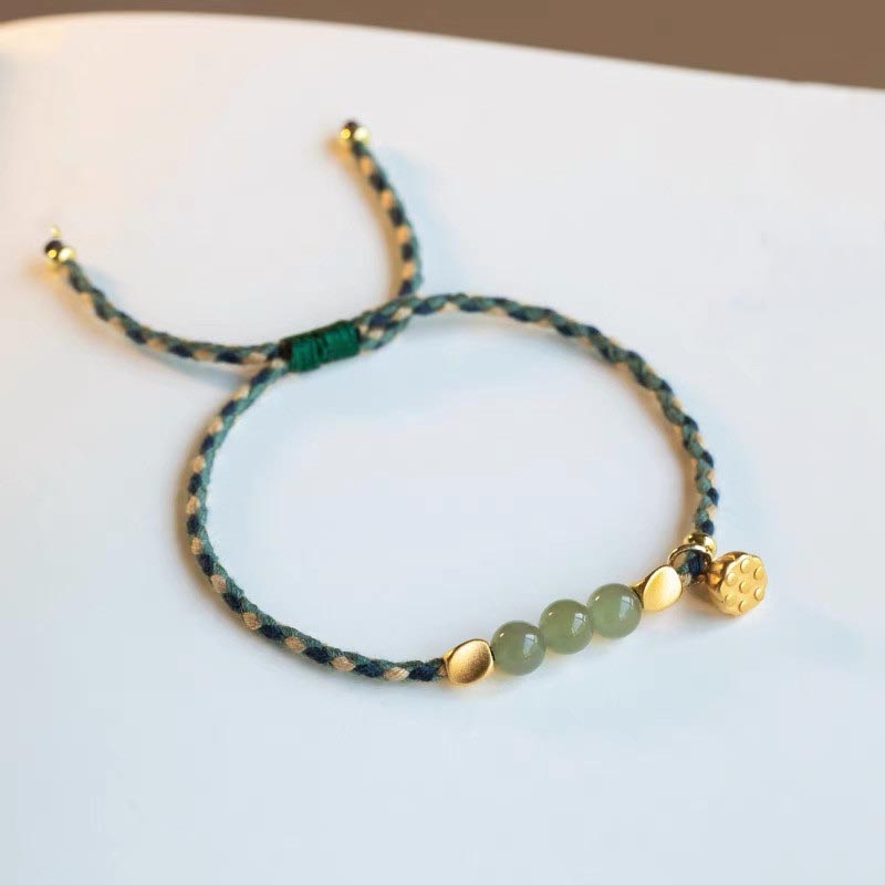 Bracelet tressé porte-bonheur en jade Hetian fait à la main avec Buddha Stones