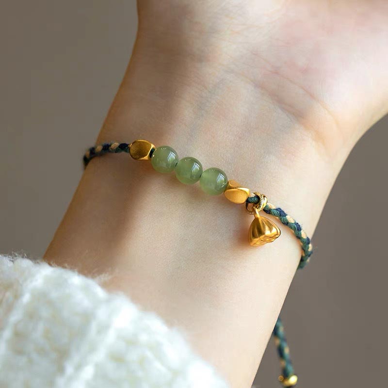 Bracelet tressé porte-bonheur en jade Hetian fait à la main avec Buddha Stones