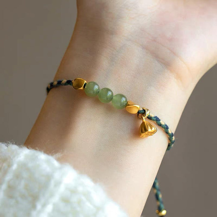 Bracelet tressé porte-bonheur en jade Hetian fait à la main avec Buddha Stones