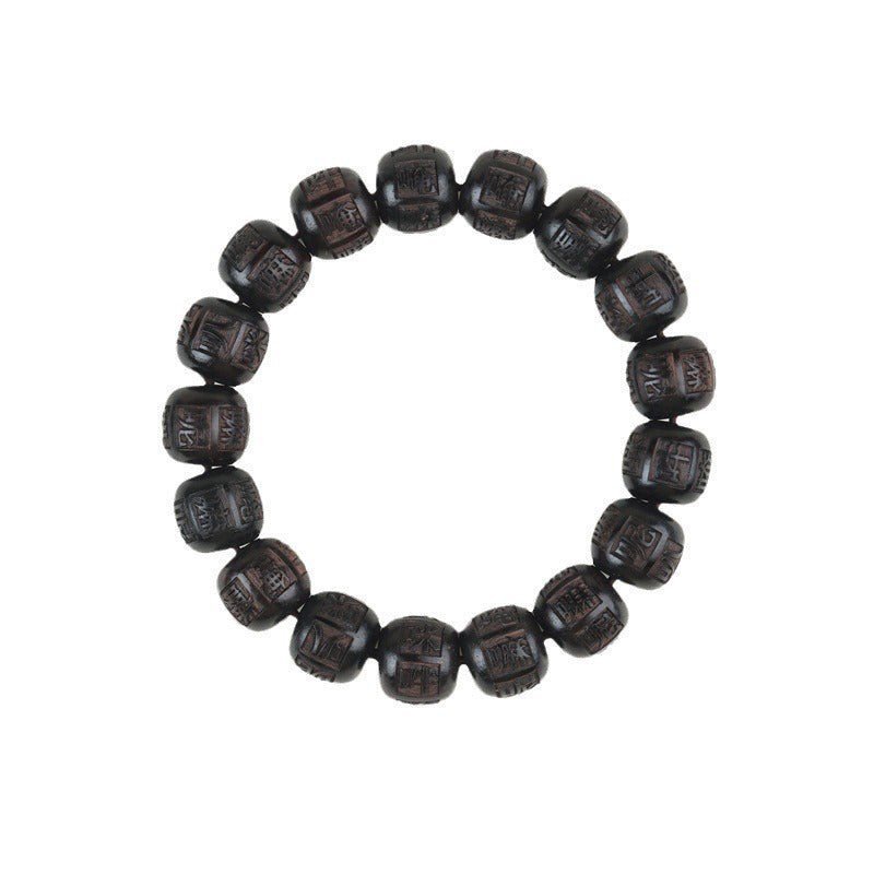 Bracelet d'équilibre gravé en bois d'ébène du Tibet Buddha Stones Om Mani Padme Hum