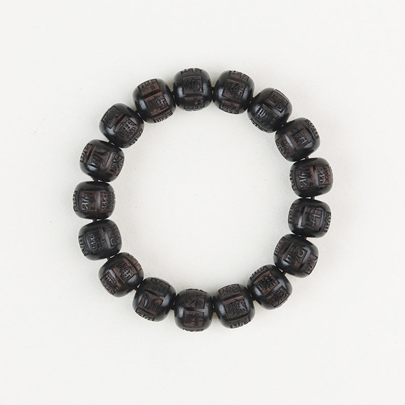Bracelet d'équilibre gravé en bois d'ébène du Tibet Buddha Stones Om Mani Padme Hum
