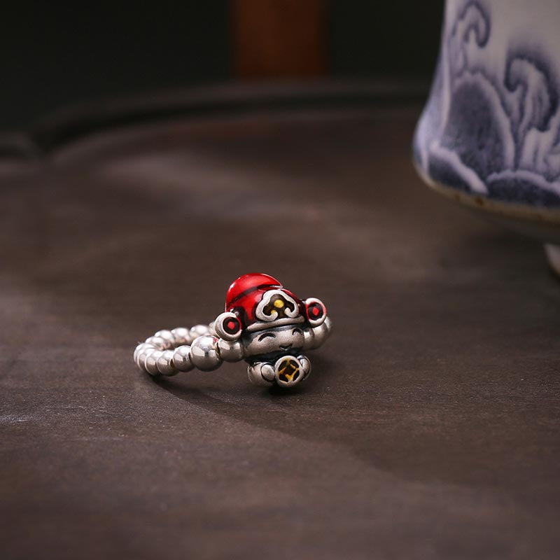 Buddha Stones de protection en argent sterling 925 avec motif de pièce de cuivre du dieu de la richesse