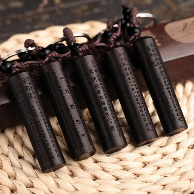 Porte-clés en ébène du Tibet avec le Sutra du cœur et la paix - image 2