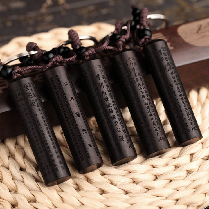 Porte-clés en ébène du Tibet avec le Sutra du cœur et la paix - image 2
