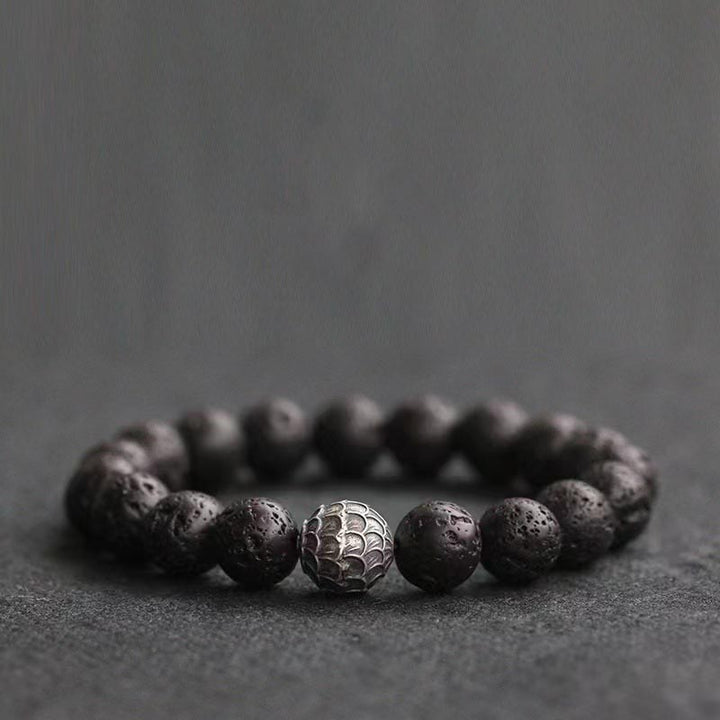 Bracelet de guérison en perles de pierre de lave et écailles de poisson en Buddha Stones
