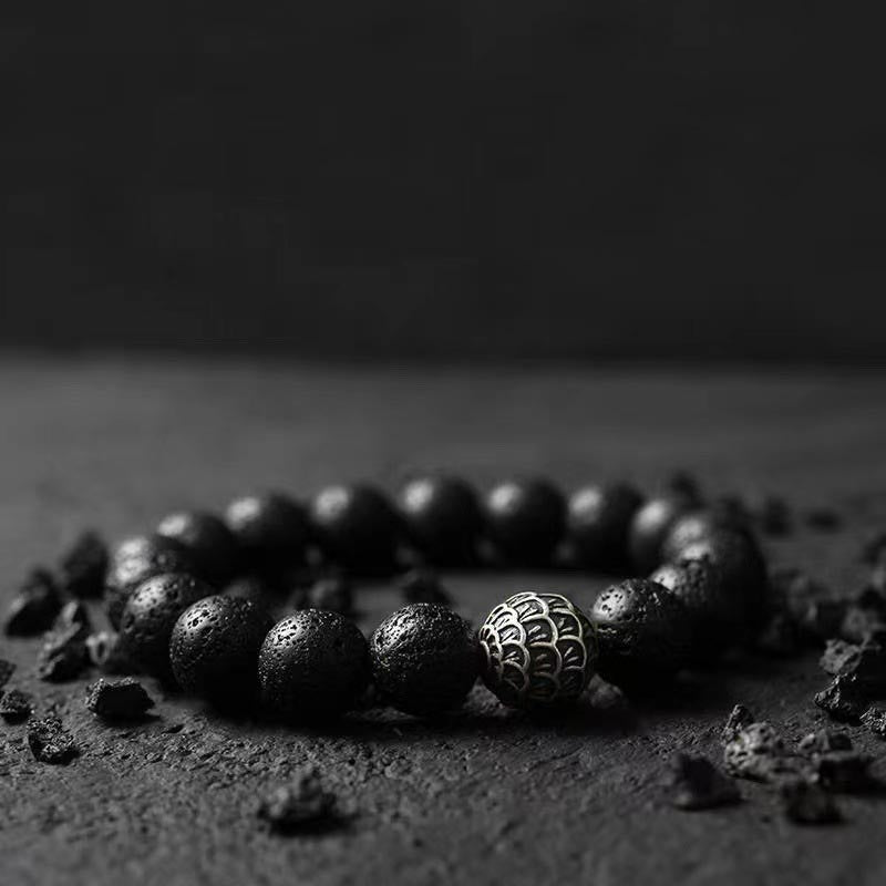 Bracelet de guérison en perles de pierre de lave et écailles de poisson en Buddha Stones