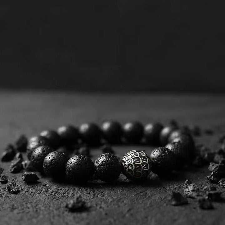 Bracelet de guérison en perles de pierre de lave et écailles de poisson en Buddha Stones