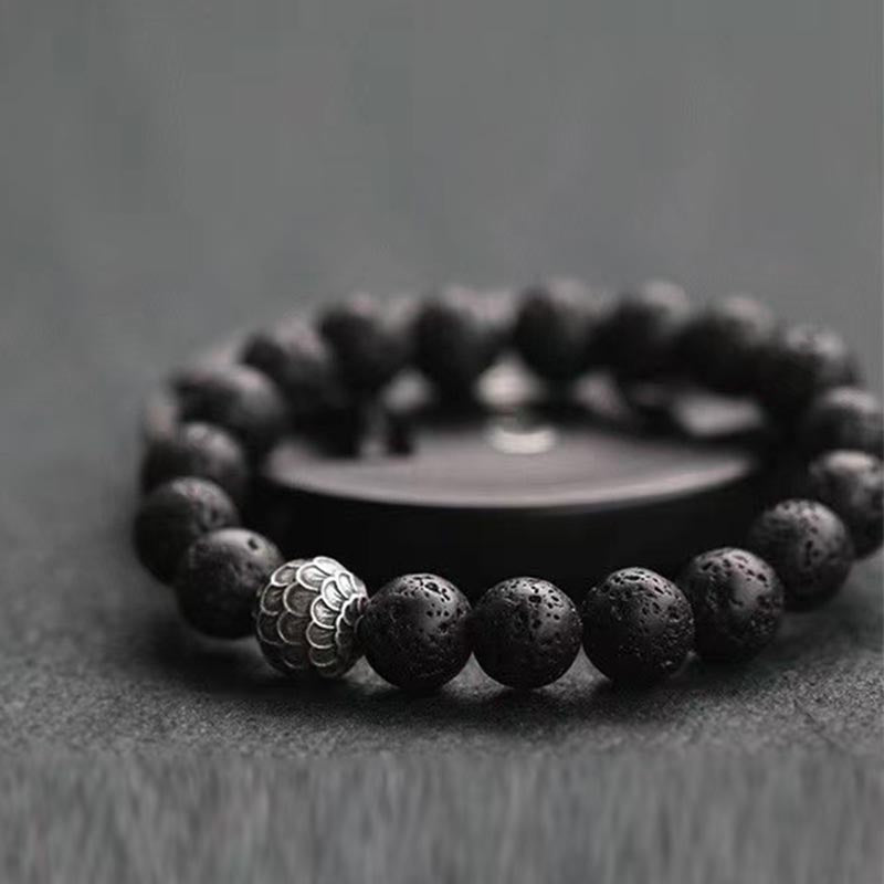 Bracelet de guérison en perles de pierre de lave et écailles de poisson en Buddha Stones