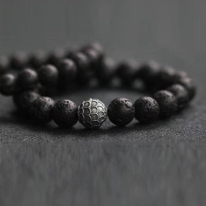 Bracelet de guérison en perles de pierre de lave et écailles de poisson en Buddha Stones