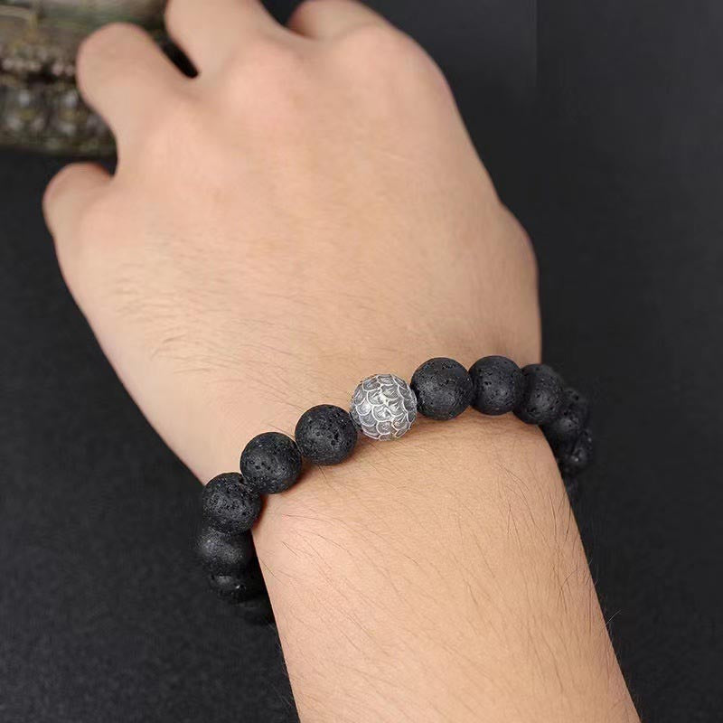 Bracelet de guérison en perles de pierre de lave et écailles de poisson en Buddha Stones
