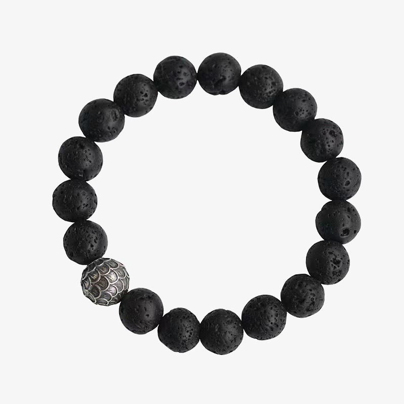 Bracelet de guérison en perles de pierre de lave et écailles de poisson en Buddha Stones