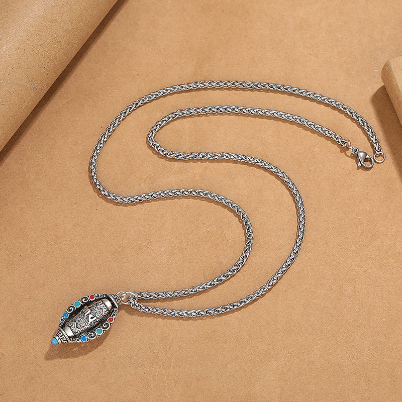 Collier pendentif rotatif en Buddha Stones tibétain Om Mani Padme Hum Pureté