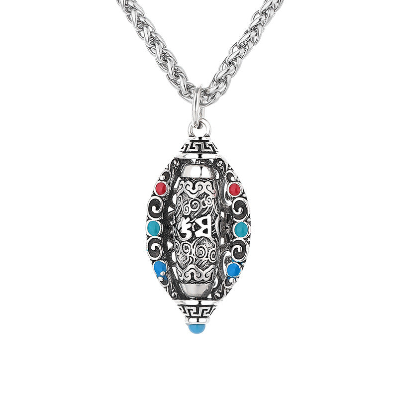 Collier pendentif rotatif en Buddha Stones tibétain Om Mani Padme Hum Pureté