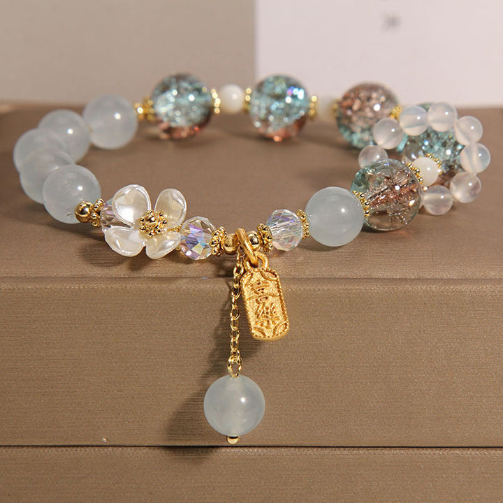 Buddha Stones de guérison en cristal bleu naturel avec améthyste et calcédoine en forme de fleur