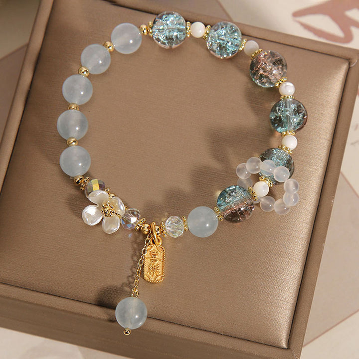 Buddha Stones de guérison en cristal bleu naturel avec améthyste et calcédoine en forme de fleur