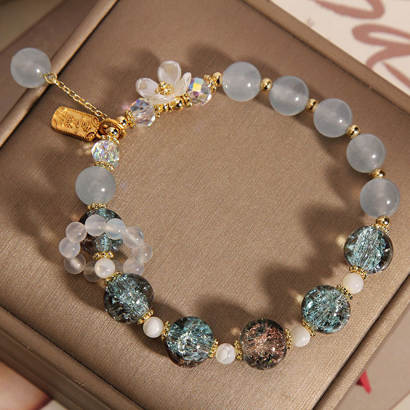 Buddha Stones de guérison en cristal bleu naturel avec améthyste et calcédoine en forme de fleur