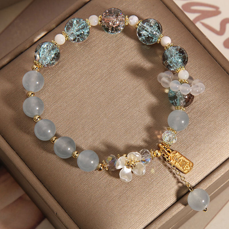 Buddha Stones de guérison en cristal bleu naturel avec améthyste et calcédoine en forme de fleur