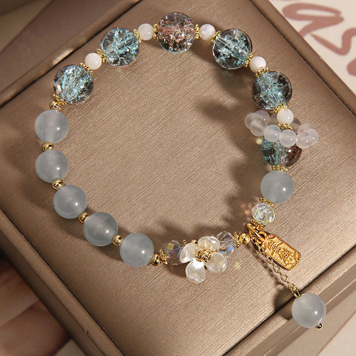 Buddha Stones de guérison en cristal bleu naturel avec améthyste et calcédoine en forme de fleur