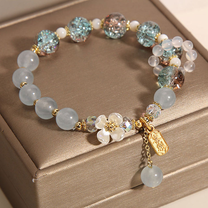 Buddha Stones de guérison en cristal bleu naturel avec améthyste et calcédoine en forme de fleur