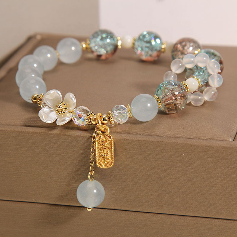 Buddha Stones de guérison en cristal bleu naturel avec améthyste et calcédoine en forme de fleur