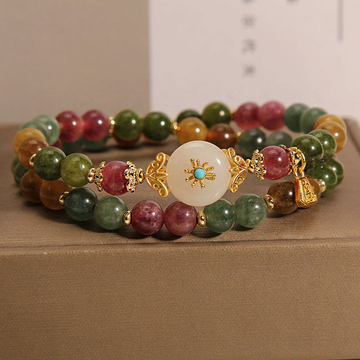 Bracelet double tour en jade positif multicolore naturel de Buddha Stones