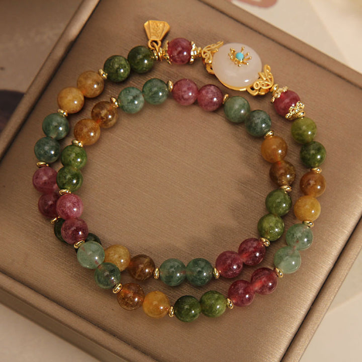 Bracelet double tour en jade positif multicolore naturel de Buddha Stones