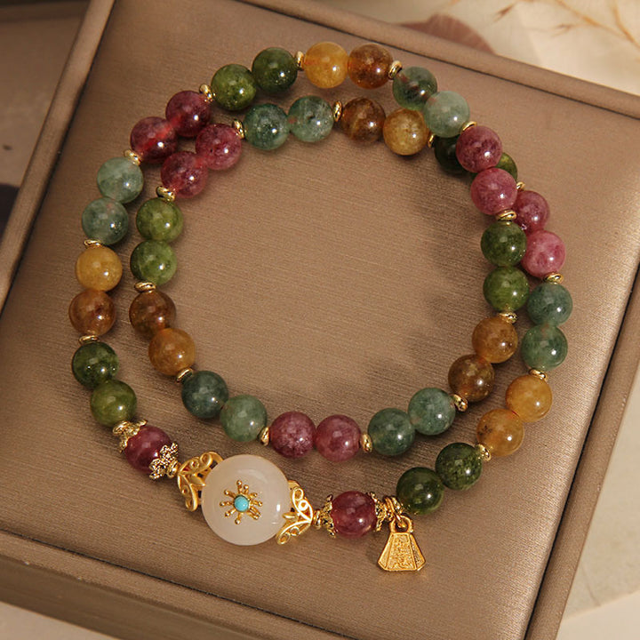 Bracelet double tour en jade positif multicolore naturel de Buddha Stones