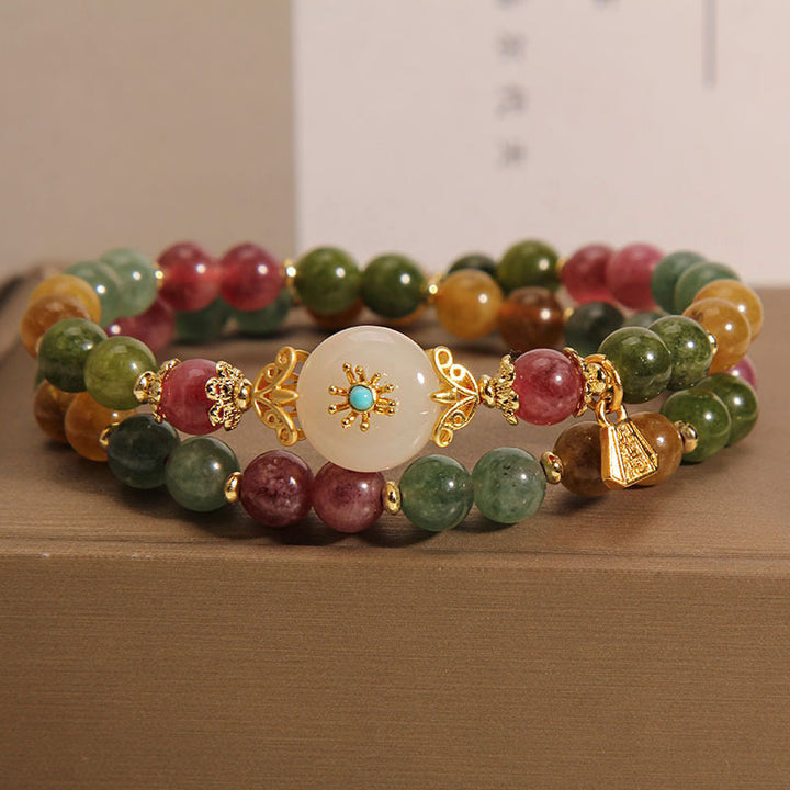 Bracelet double tour en jade positif multicolore naturel de Buddha Stones