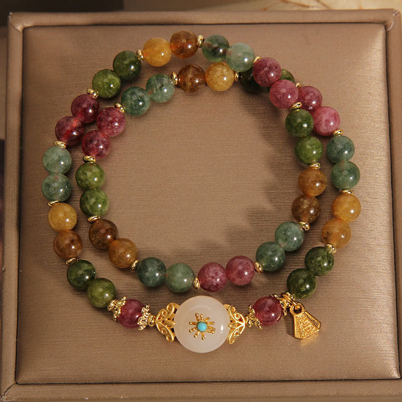 Bracelet double tour en jade positif multicolore naturel de Buddha Stones