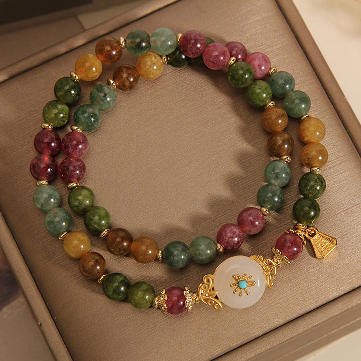 Bracelet double tour en jade positif multicolore naturel de Buddha Stones