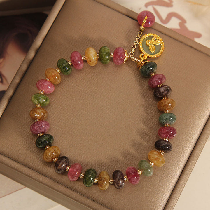 Bracelet à breloques en forme de lapin mignon avec tourmaline colorée naturelle et Buddha Stones