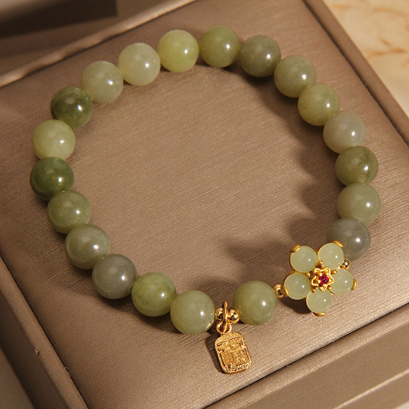 Bracelet porte-bonheur avec breloque en jade vert et fleur de Buddha Stones - image 9