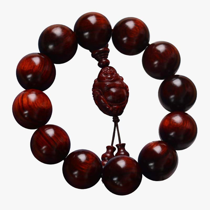 Bracelet Buddha Stones rieur Dieu de la richesse et de la protection en petites feuilles de santal rouge
