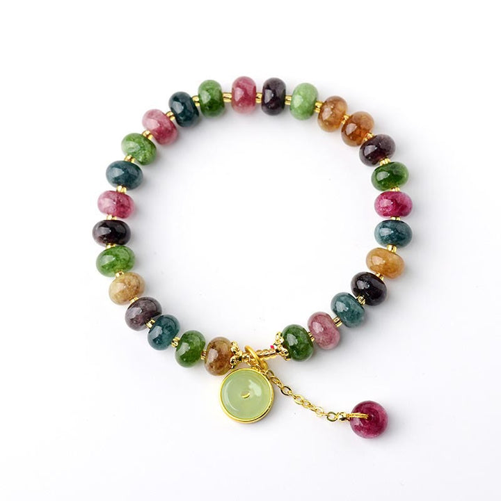 Bracelet d'amour avec breloque en forme de lapin et de fleur en tourmaline colorée et Buddha Stones