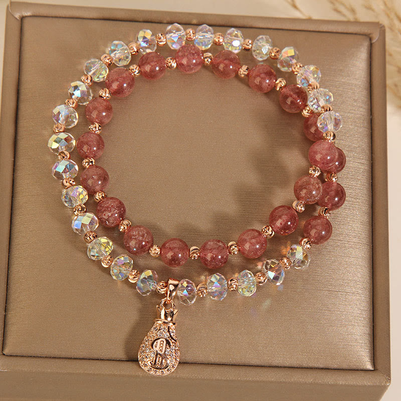 Bracelet porte-monnaie en cristal blanc et quartz fraise Buddha Stones