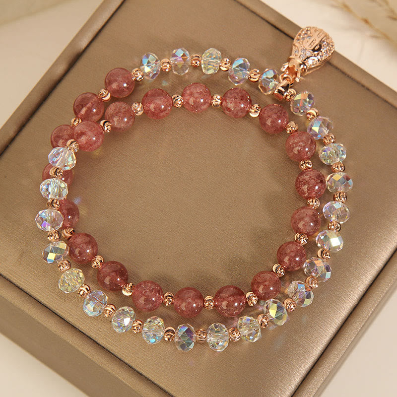 Bracelet porte-monnaie en cristal blanc et quartz fraise Buddha Stones