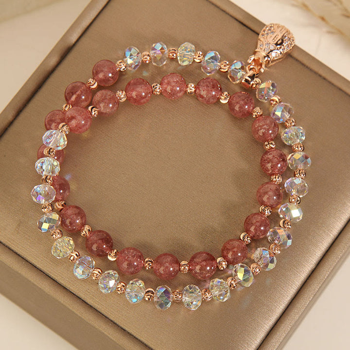 Bracelet porte-monnaie en cristal blanc et quartz fraise Buddha Stones