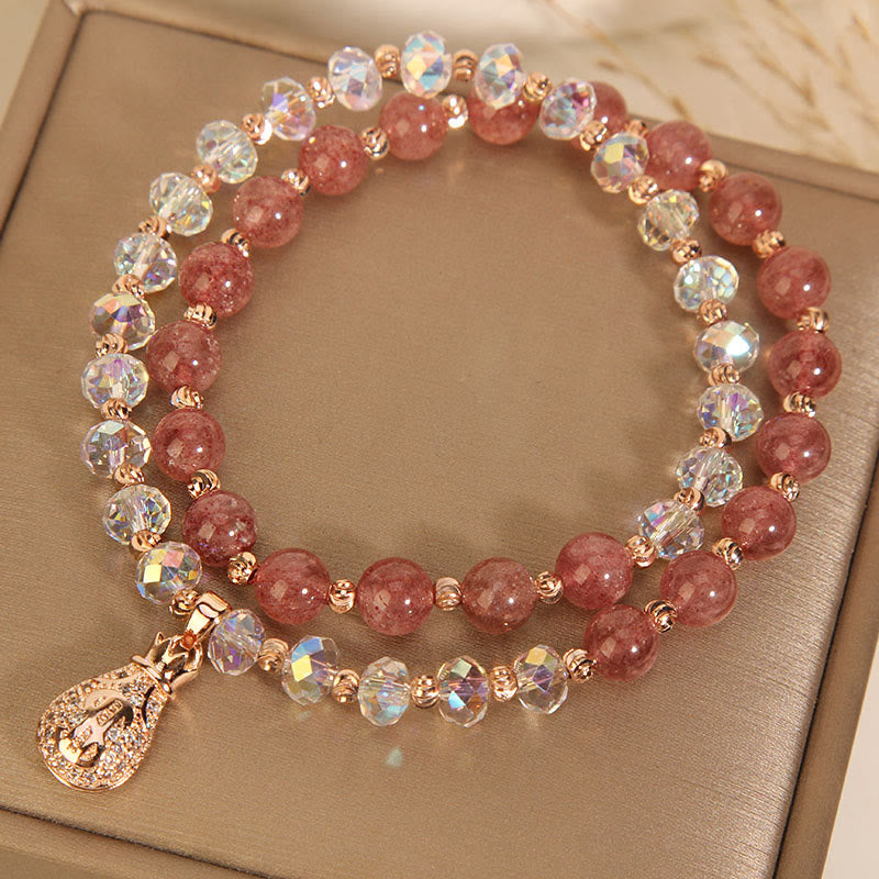 Bracelet porte-monnaie en cristal blanc et quartz fraise Buddha Stones