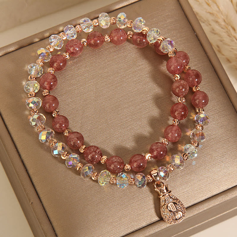 Bracelet porte-monnaie en cristal blanc et quartz fraise Buddha Stones