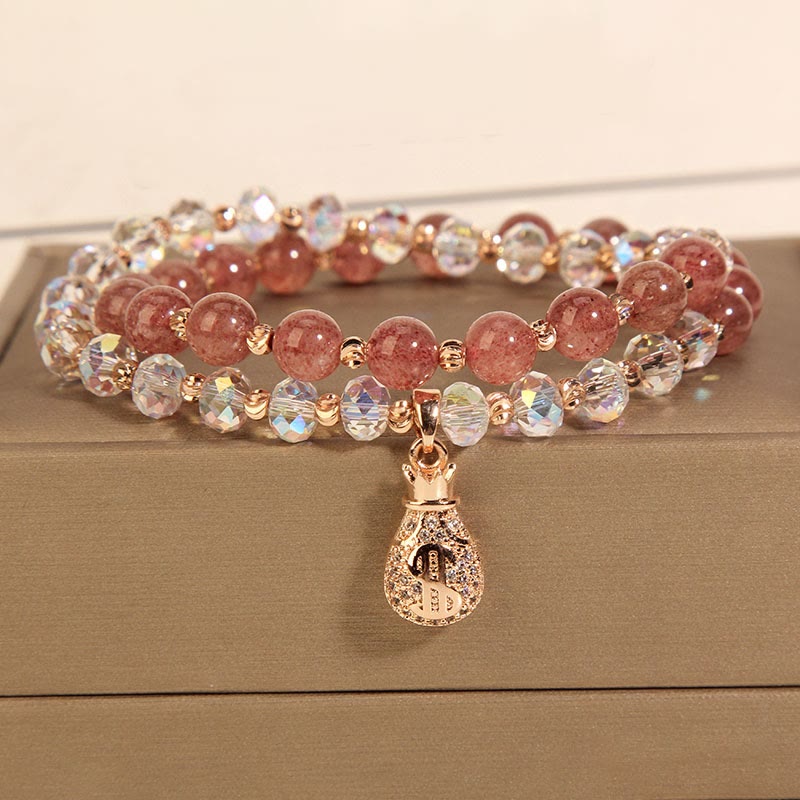 Bracelet porte-monnaie en cristal blanc et quartz fraise Buddha Stones
